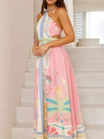 Halter Neck Printed Maxi Dress - Ladyez