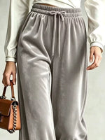 Velvet Wide-Leg Pants with Drawstring