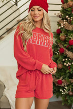 MERRY Round Neck Long Sleeve Top and Shorts Lounge Set - Ladyez