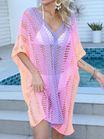 Openwork Contrast V-Neck Cover-Up - Ladyez