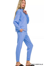 Zenana Scuba Half Zip Pullover and Jogger Set