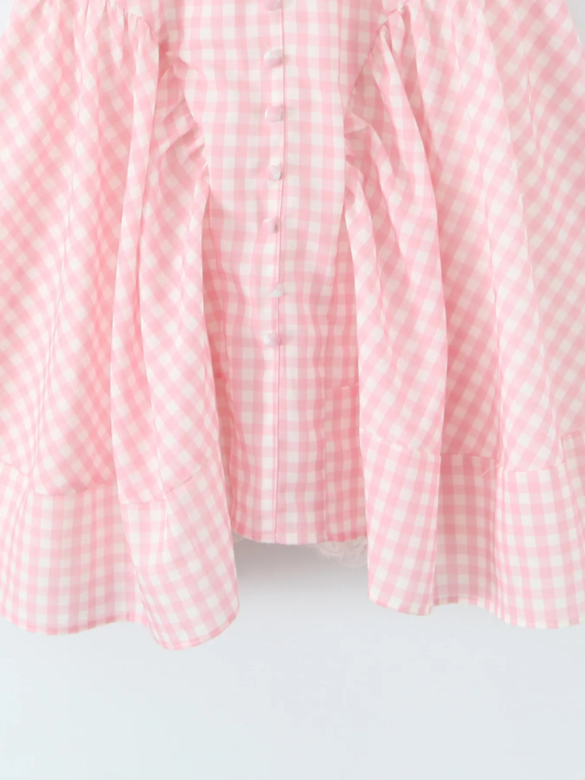 Gingham Ruffle Mini Dress with Lace Trim - Ladyez