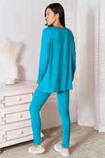 Basic Bae Full Size V-Neck Soft Rayon Long Sleeve Top and Pants Lounge Set - Ladyez