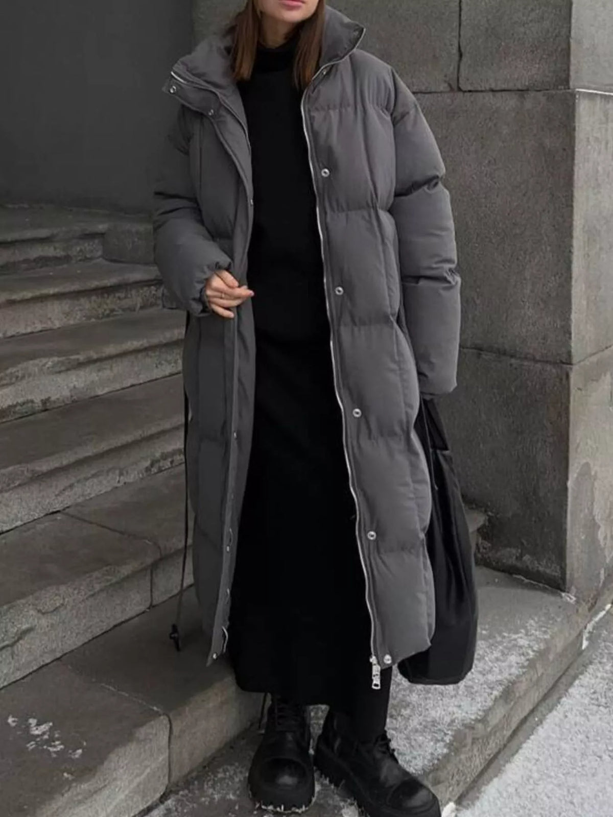 Longline Padded Winter Coat with Belted