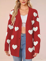 Heart Pattern Knit Button-Up Cardigan