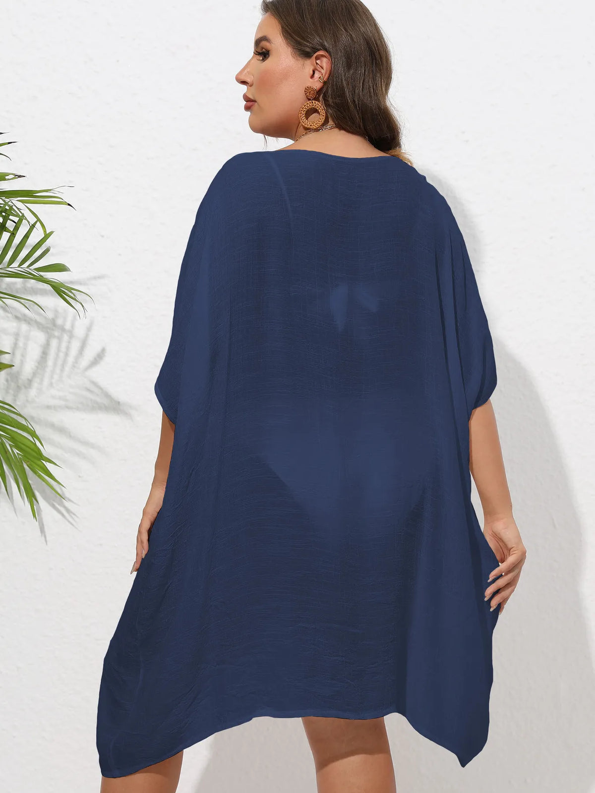 Crochet Trim V-Neck Beach Cover Up Dress - Ladyez