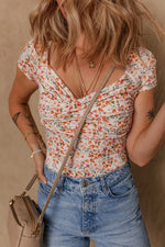Printed Ruched Short Sleeve Bodysuit