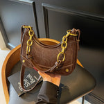Leather Crescent Shoulder Bag - Ladyez