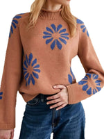 Flower Mock Neck Raglan Sleeve Sweater