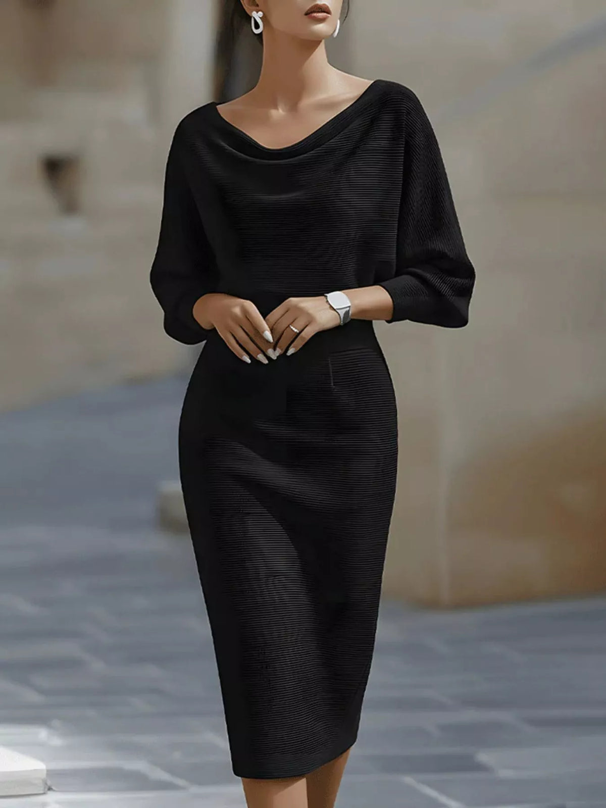 Cowl Neck Bodycon Midi Dress