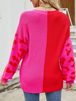Color Block Leopard V-Neck Sweater