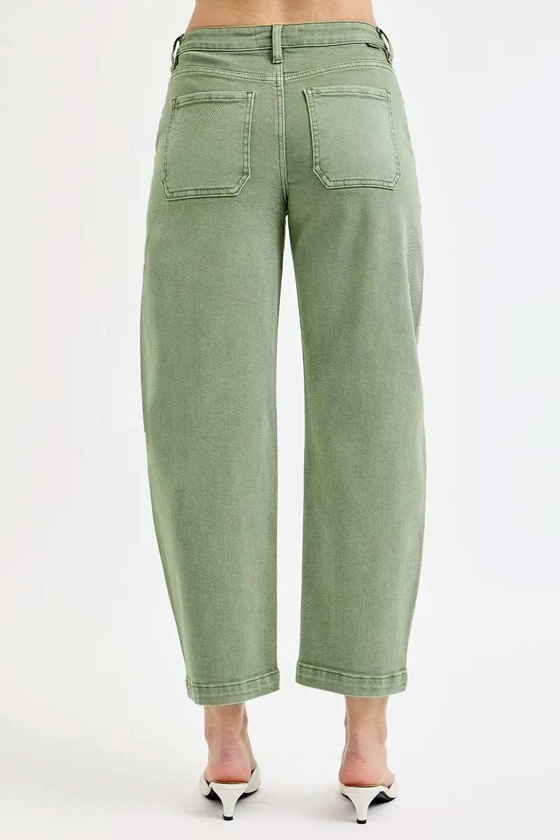RISEN Full Size Tummy Control High Rise Crop Barrel Jeans Plus Size - Ladyez