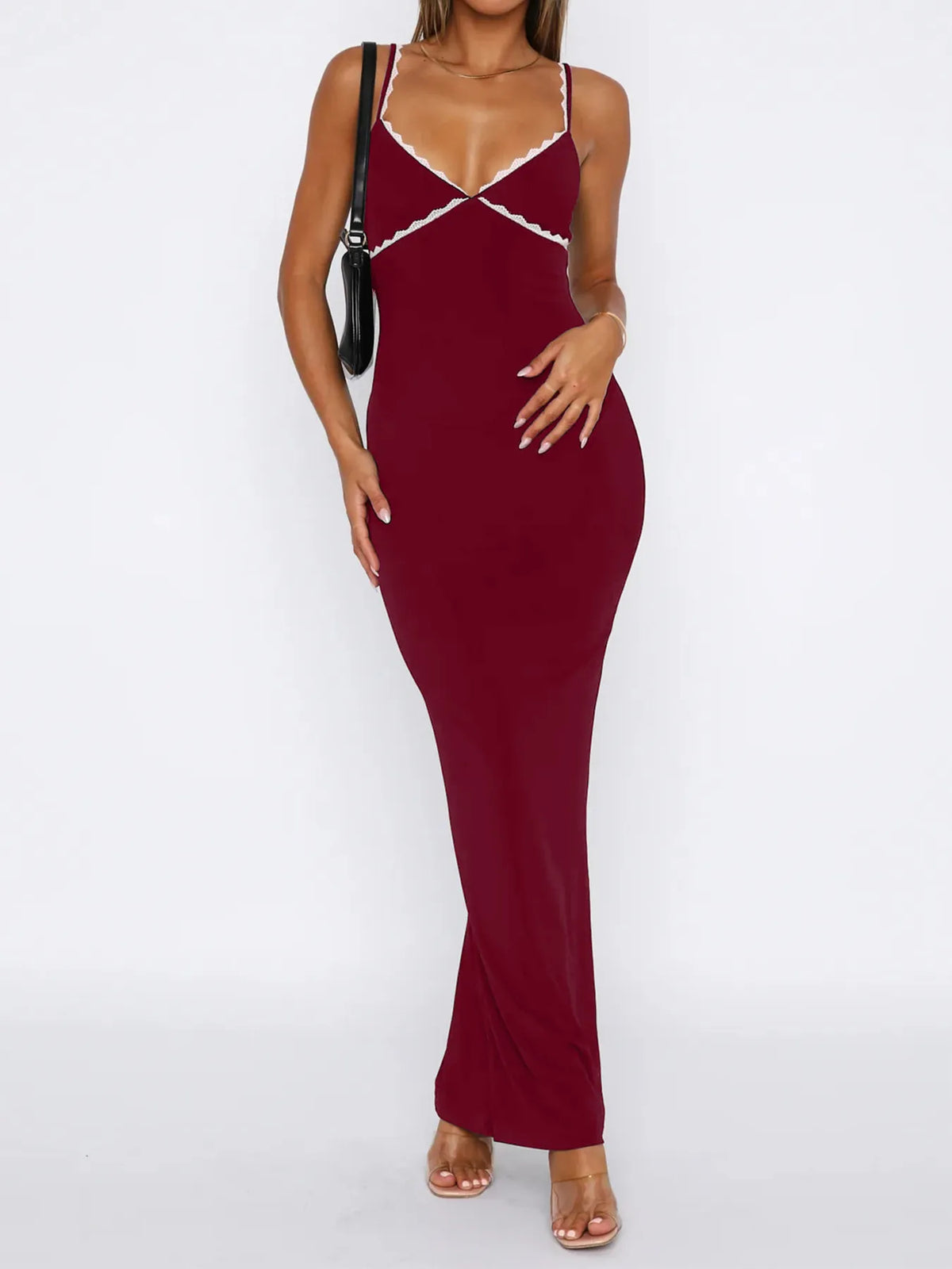 Lace Detail Slim Fit Bodycon Maxi Dress - Ladyez