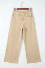 Solid Color Seamed Center Wide Leg Cropped Jeans