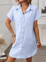 Striped Button Down Short Sleeve Mini Dress - Ladyez