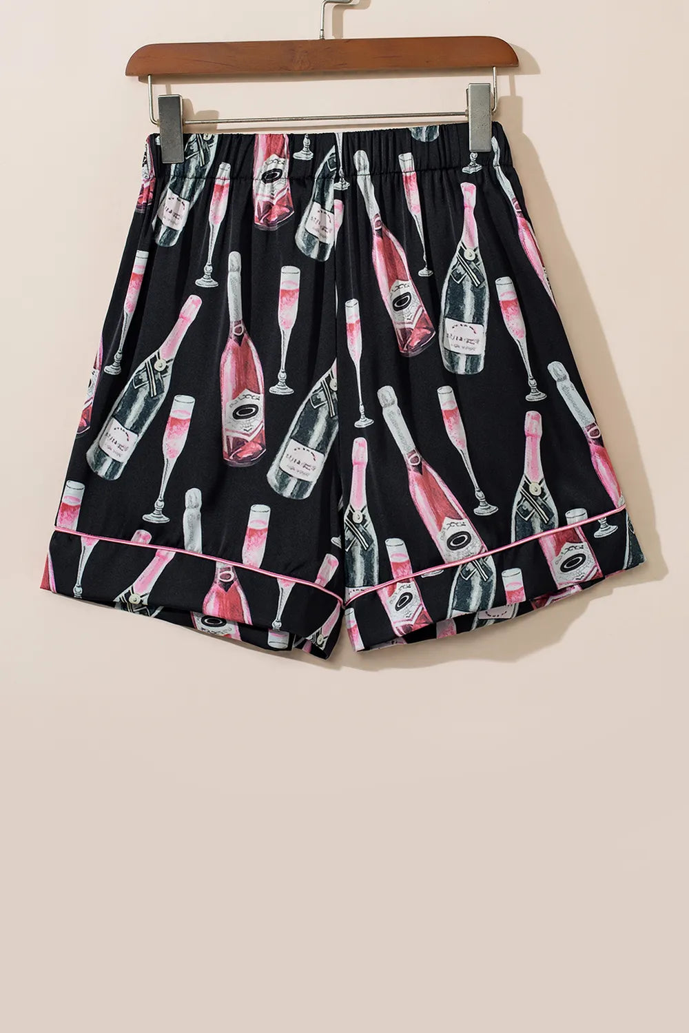 Champagne Print Short Sleeve Top and Shorts Set - Ladyez