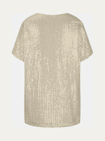 Full Size Sequin V-Neck Short Sleeve Top - Ladyez