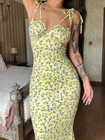 Floral Print Tie Strap Bodycon Maxi Dress