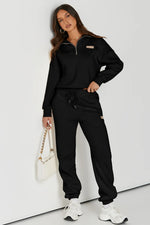 Quarter Zip Top and Drawstring Pants Active Set - Ladyez