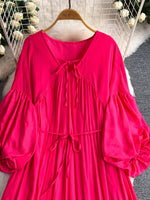 Balloon Sleeve Tie-Waist Dress