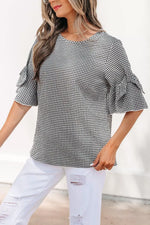 Gingham Bow Half Sleeve Blouse