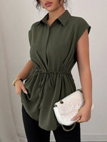 Drawstring Waist Cap Sleeve Shirt