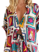 Printed Button Up Shirt and Shorts Set
