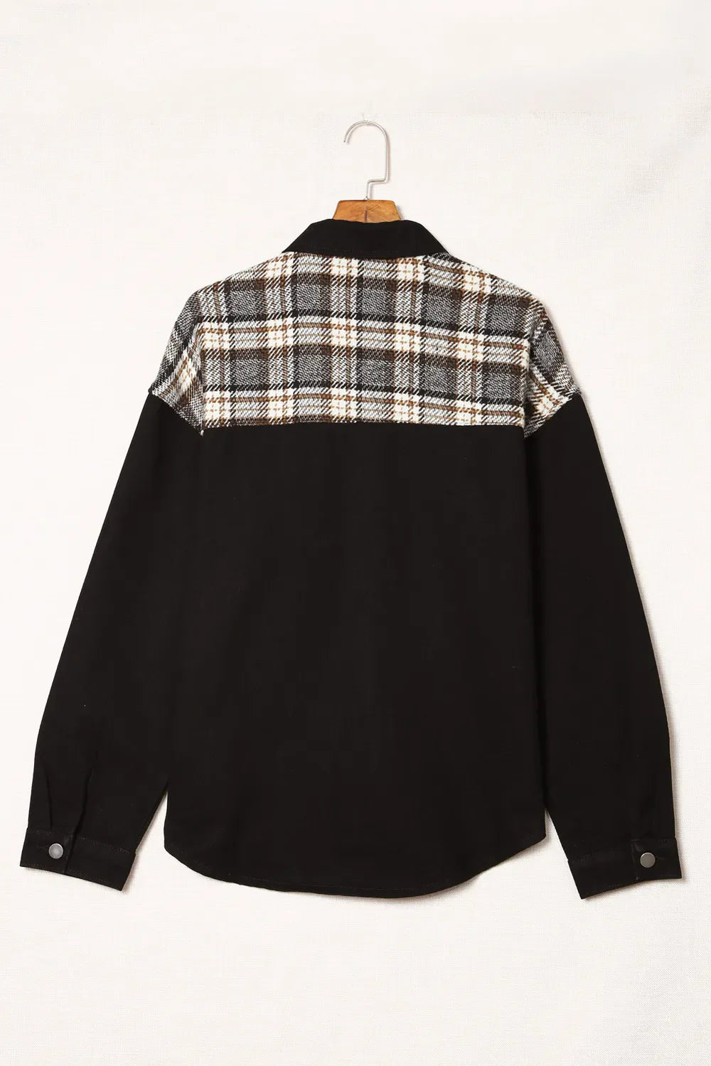 Plaid Pocketed Button Up Denim Jacket