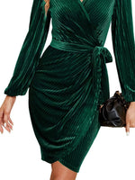 Surplice Long Sleeve Tie Waist Dress