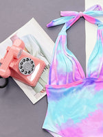 Tie-Dye Halter Neck One-Piece Swimsuit - Ladyez