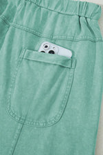 Mineral Wash Exposed Seam Drawstring High Waist Wide Leg Cargo Pants