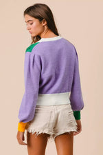 BiBi Mardi Gras Color Block Sequin Sweater Cardigan