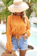 Angel Wings Drawstring Hem Round Neck Cropped Cover Up - Ladyez
