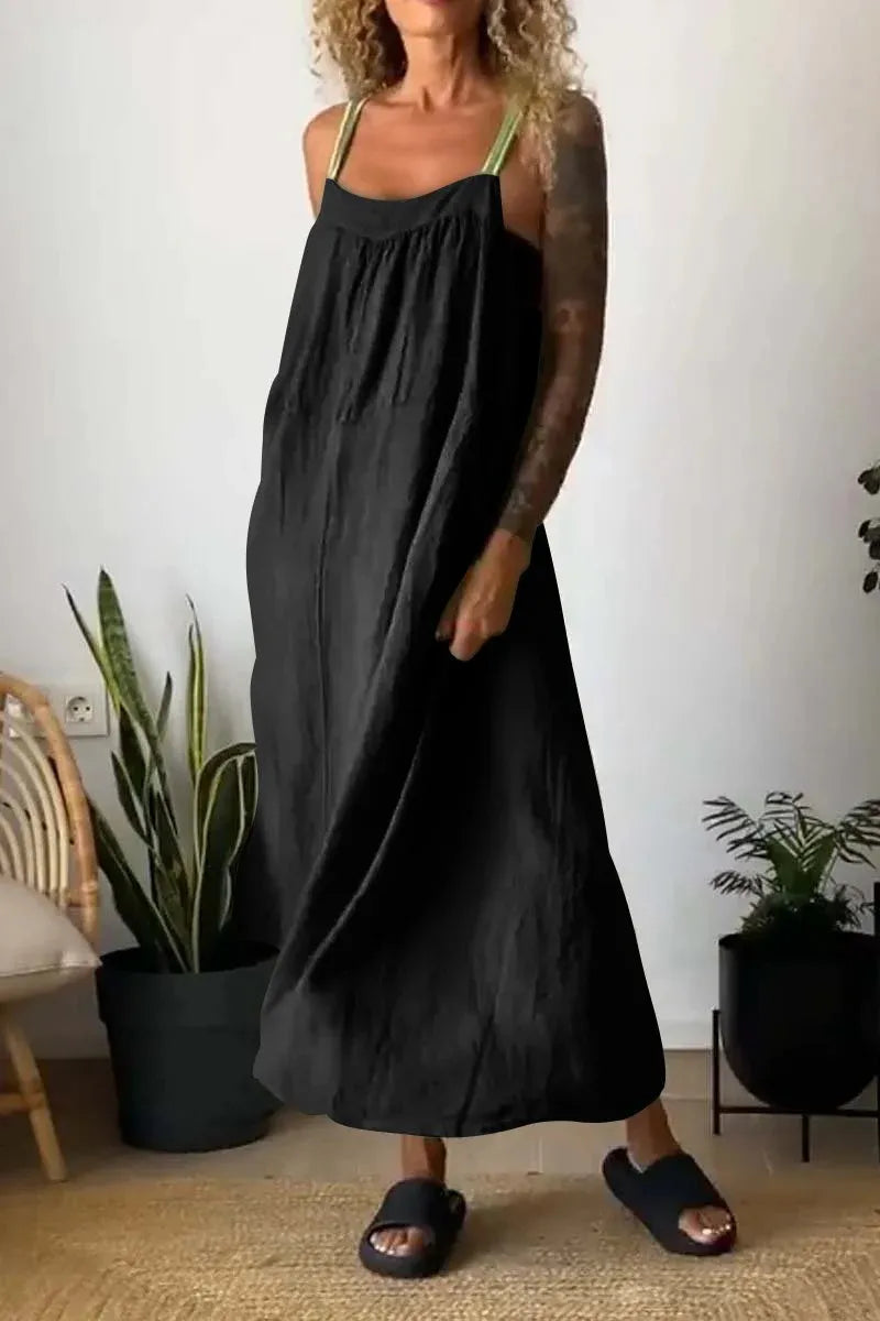 Full Size Ruched Cami Maxi Dress with Pockets Plus Size - Ladyez