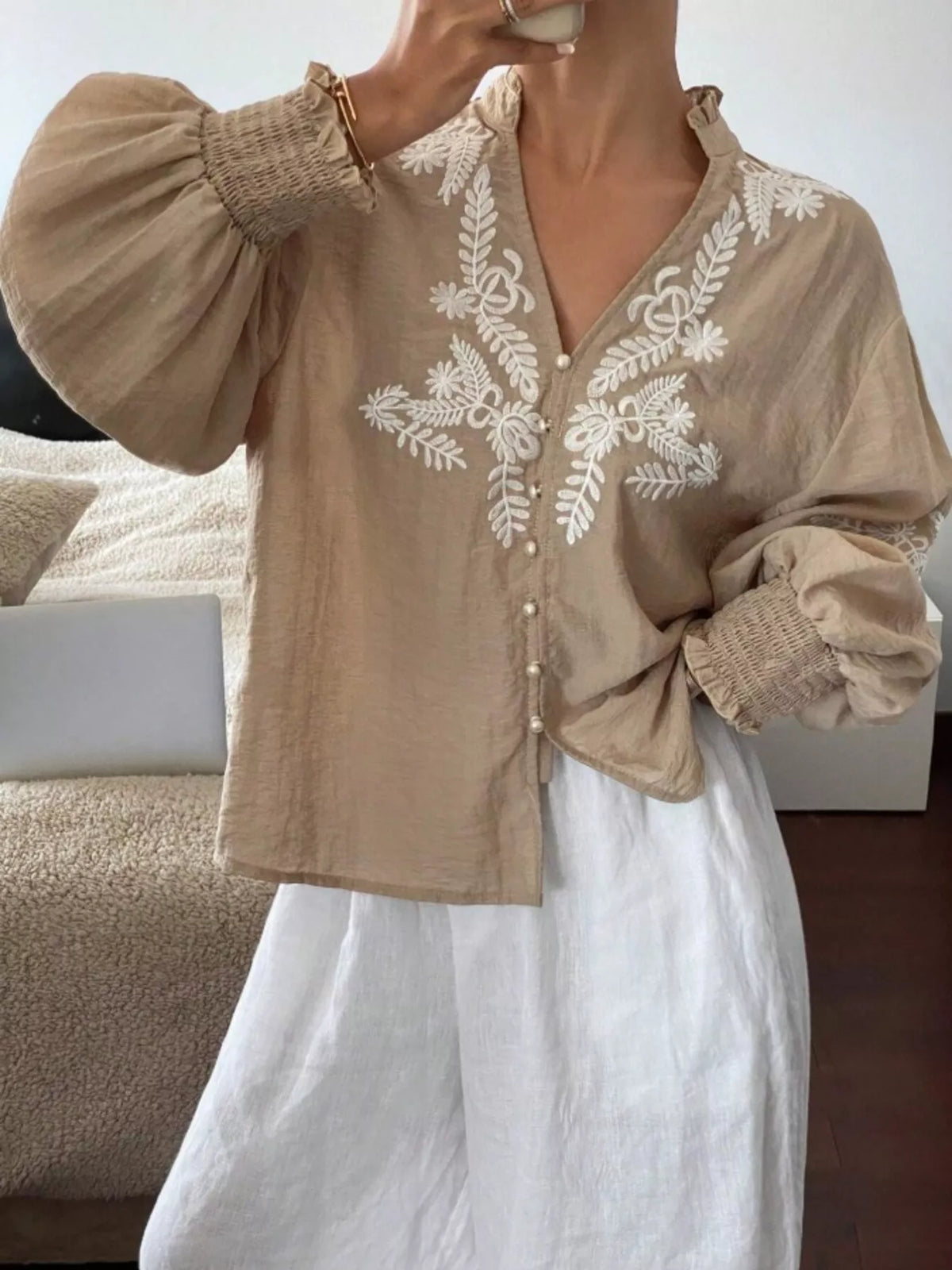 Embroidered Long Sleeve Blouse
