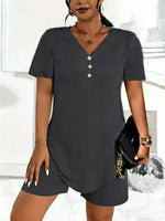 Plus Size V-Neck Short Sleeve Tee and Shorts Set