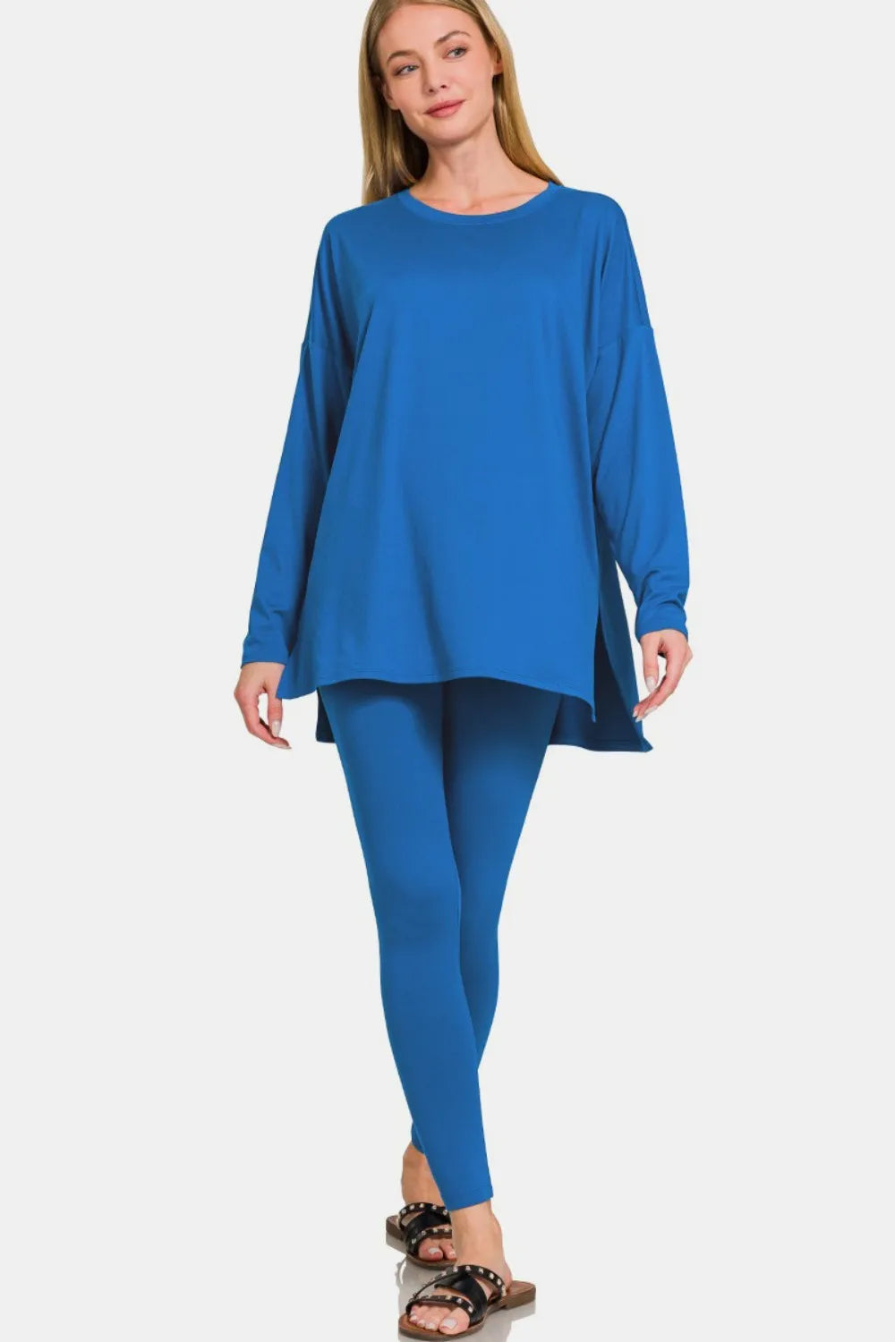 Zenana Full Size Brushed Microfiber Top and Leggings Lounge Set - Ladyez