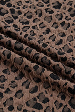 Leopard Jacquard Striped Patchwork Half Zip Short Sleeve Blouse