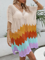 Openwork V-Neck Half Sleeve Cover-Up - Ladyez