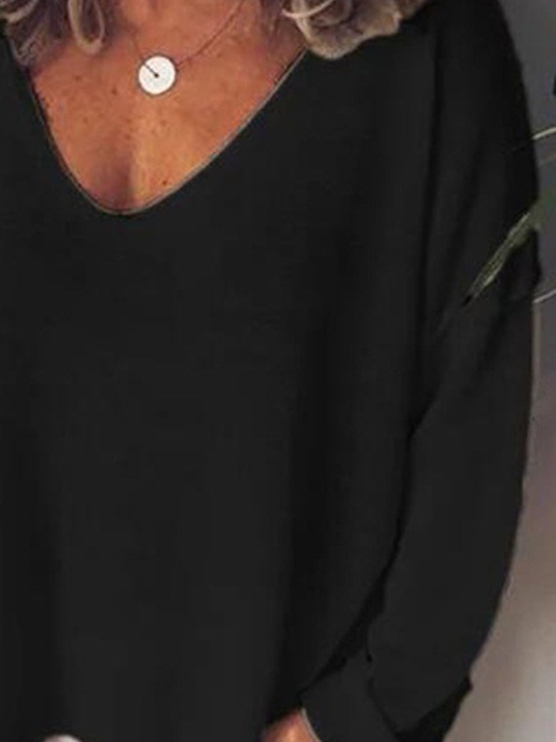 Full Size V-Neck Drop Shoulder Long Sleeve T-Shirt Plus Size - Ladyez