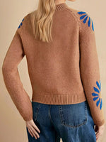 Flower Mock Neck Raglan Sleeve Sweater