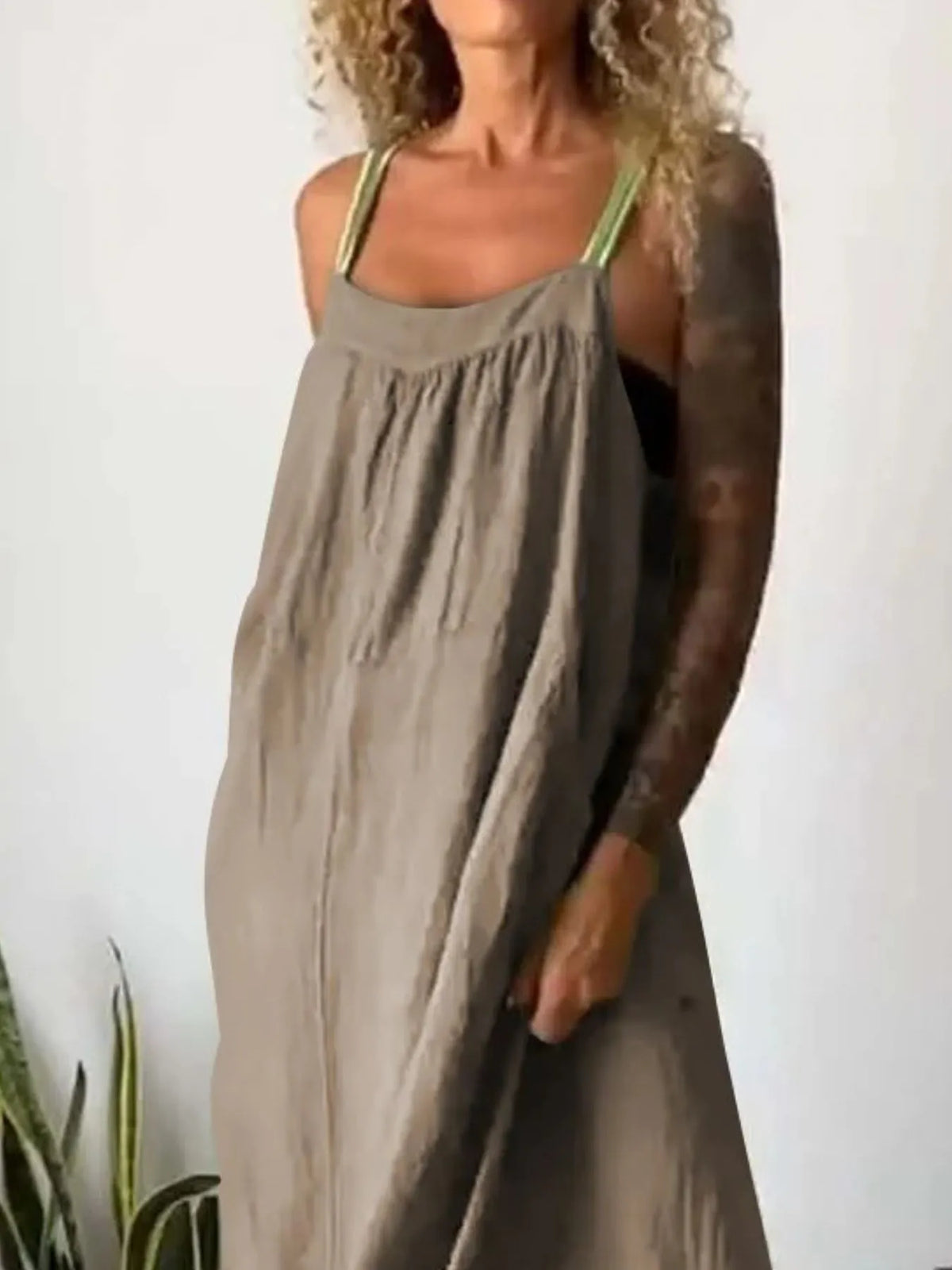 Full Size Ruched Cami Maxi Dress with Pockets Plus Size - Ladyez