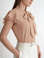 Tie-Neck Ruffle Sleeve Blouse