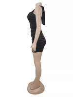 Rhinestone Ruched Halter Neck Bodycon Mini Dress