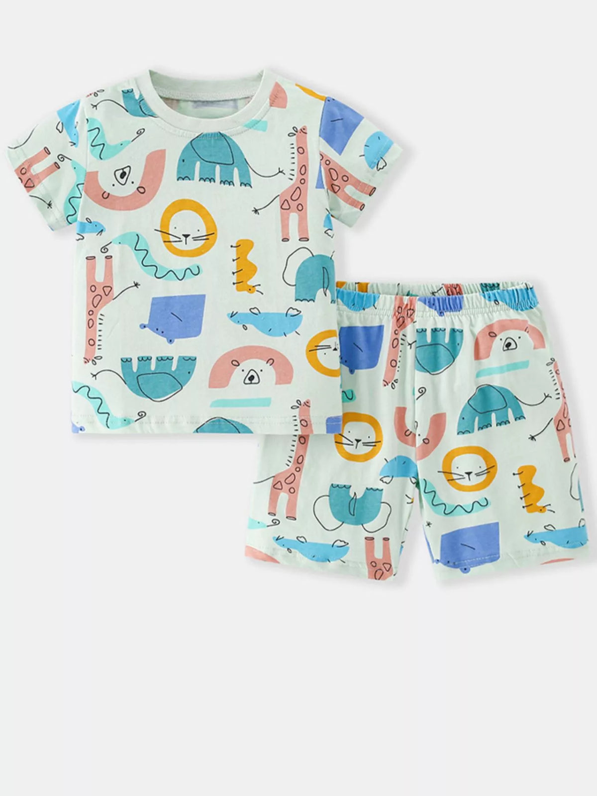 Children's Cute Cartoon Animal Print Top and Shorts Set