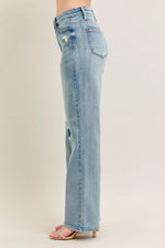 Judy Blue Full Size Hw Destroy & Knee Patch Straight Jeans Plus Size - Ladyez