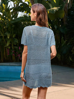 Openwork Round Neck Short Sleeve Cover-UP - Ladyez
