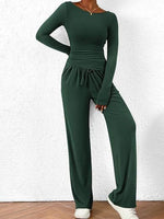 Round Neck Long Sleeve Top and Pants Set