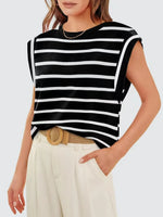 Striped Round Neck Cap Sleeve T-Shirt