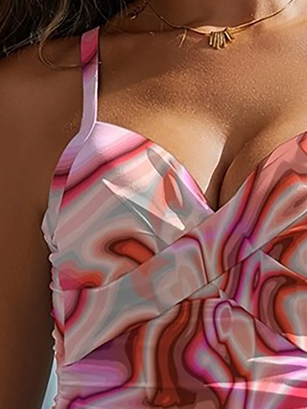 FAM-FAM Printed Sweetheart Neck Spaghetti Strap One-Piece Swimwear - Ladyez
